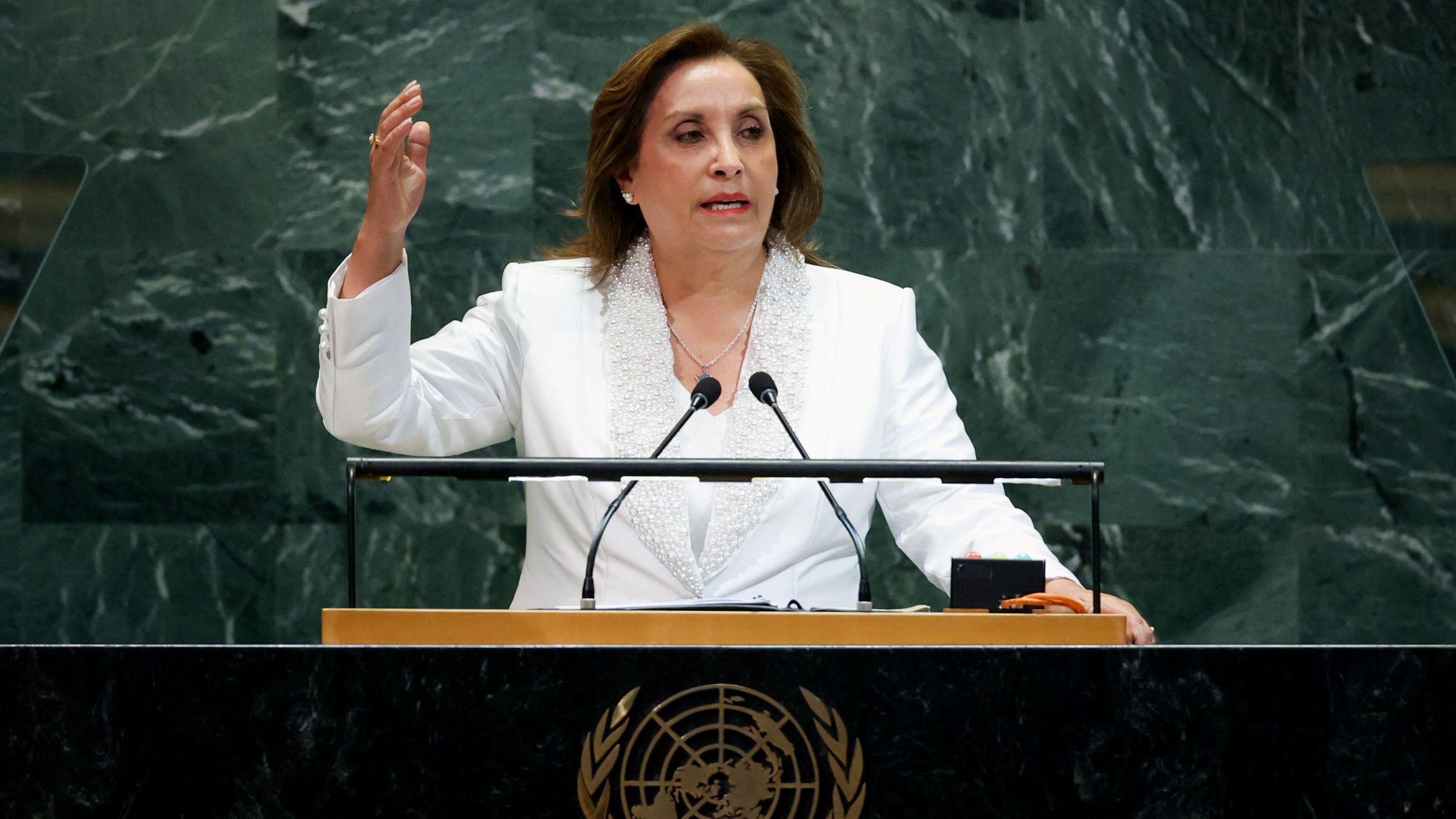 Dina Boluarte ofrece un discurso en la asamblea general de las naciones unidas en 2025.