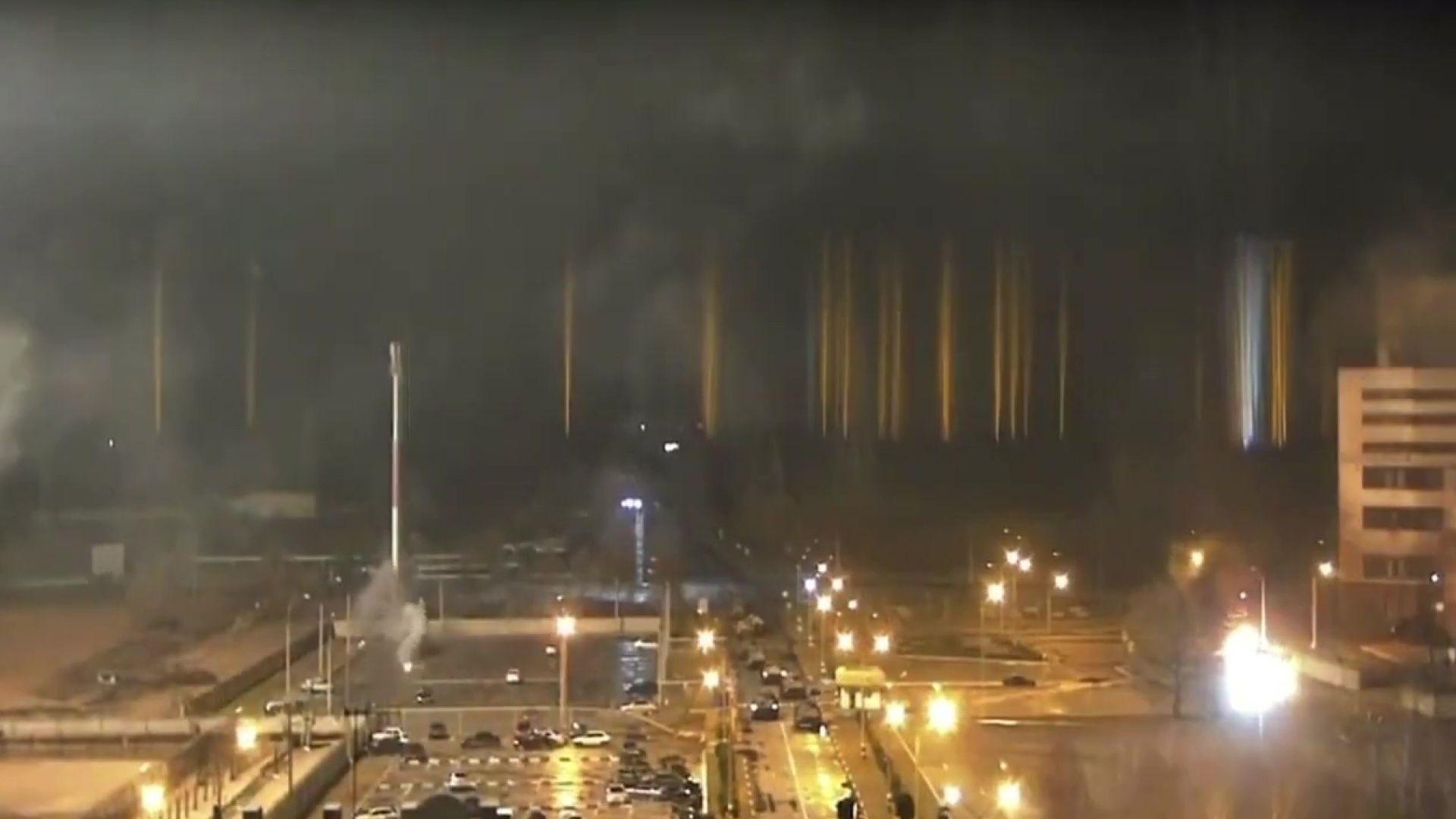 A screen grab captured from a video shows a view of Zaporizhzhia nuclear power plant during a fire following clashes around the site in Zaporizhzhia, Ukraine on 4 March 2022