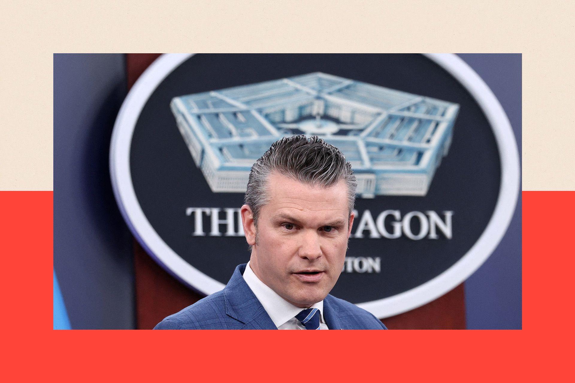 U.S. Secretary of Defense Pete Hegseth holds a press briefing in the Pentagon Press briefing room, following the announcement of a two-week ceasefire in the Iran war