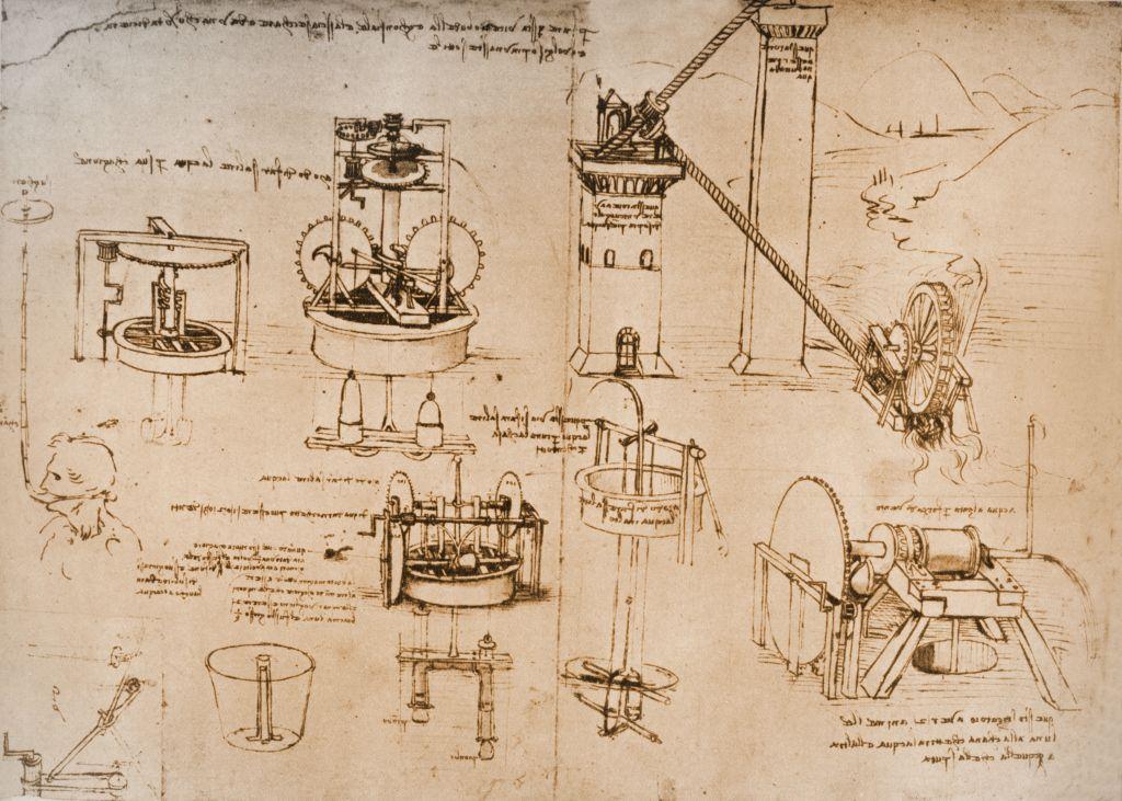Dibujos de Da Vinci de inventos de Arquímedes