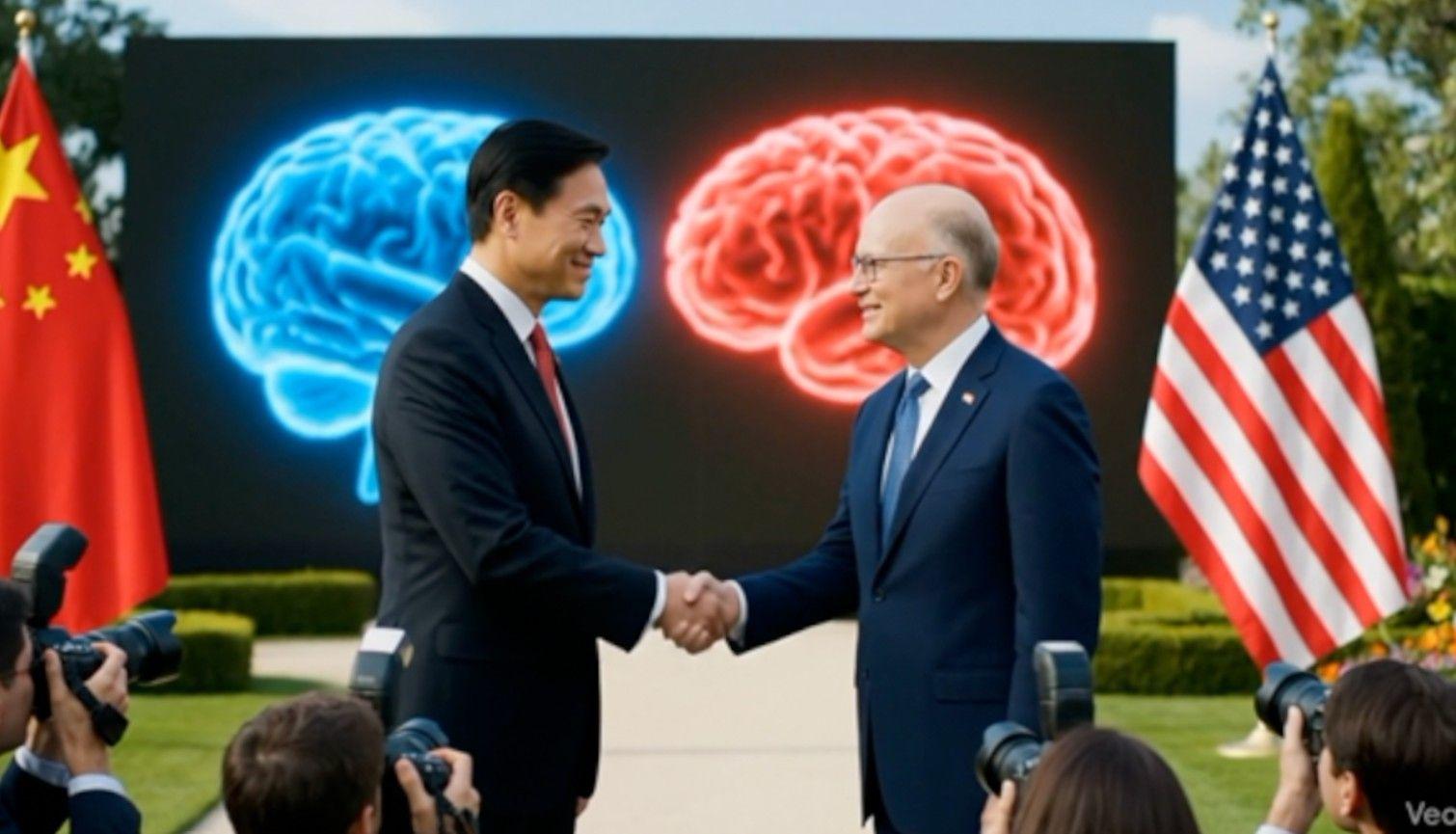 ايه آي2027: هل يمكن أن تكون هذه هي الطريقة التي قد يدمر بها الذكاء الاصطناعي البشرية؟ 5 اجتماع افتراضي بين القادة الصينيين والأمريكيين، صورة مولّدة بواسطة Veo AI.