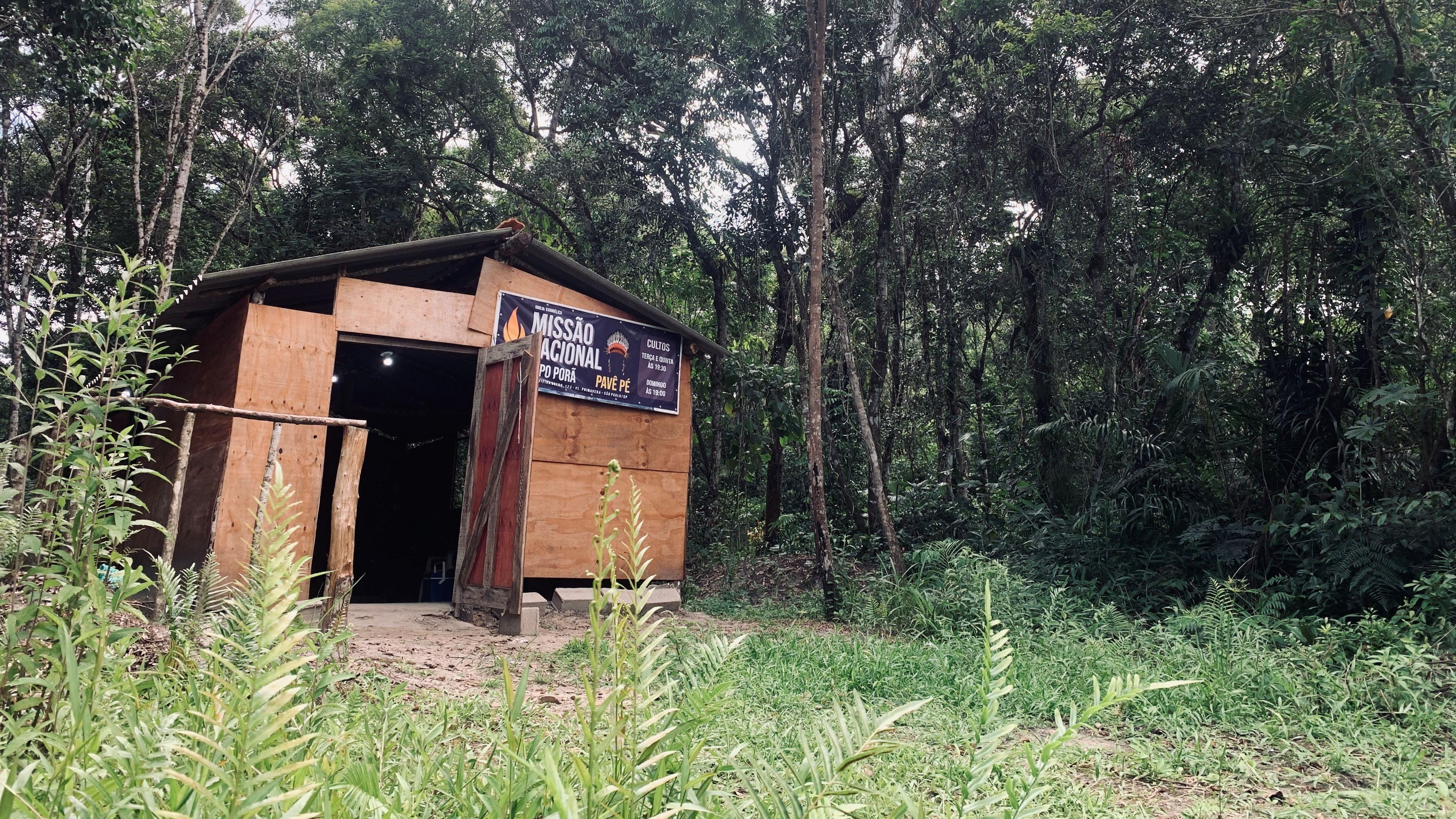 Templo evangélico na aldeia Tekoa Ka'aguy Mirim, em Itanhaém