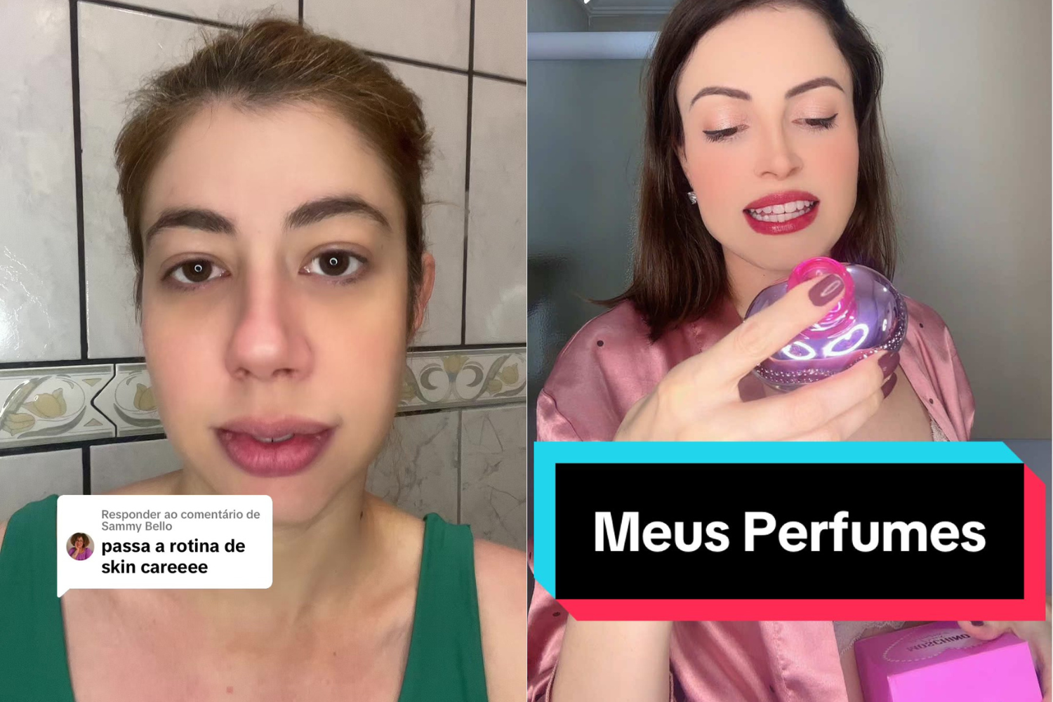 Vídeos de profissionais do sexo falando sobre cuidados com a pele e perfumes