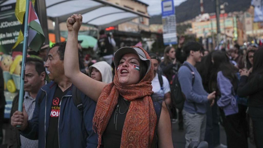 Manifestación en apoyo de los palestinos en Bogotá en octubre de 2024.