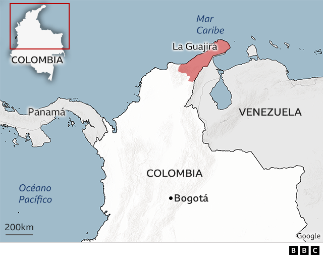 Mapa que muestra ubicación de La Guajira en Colombia