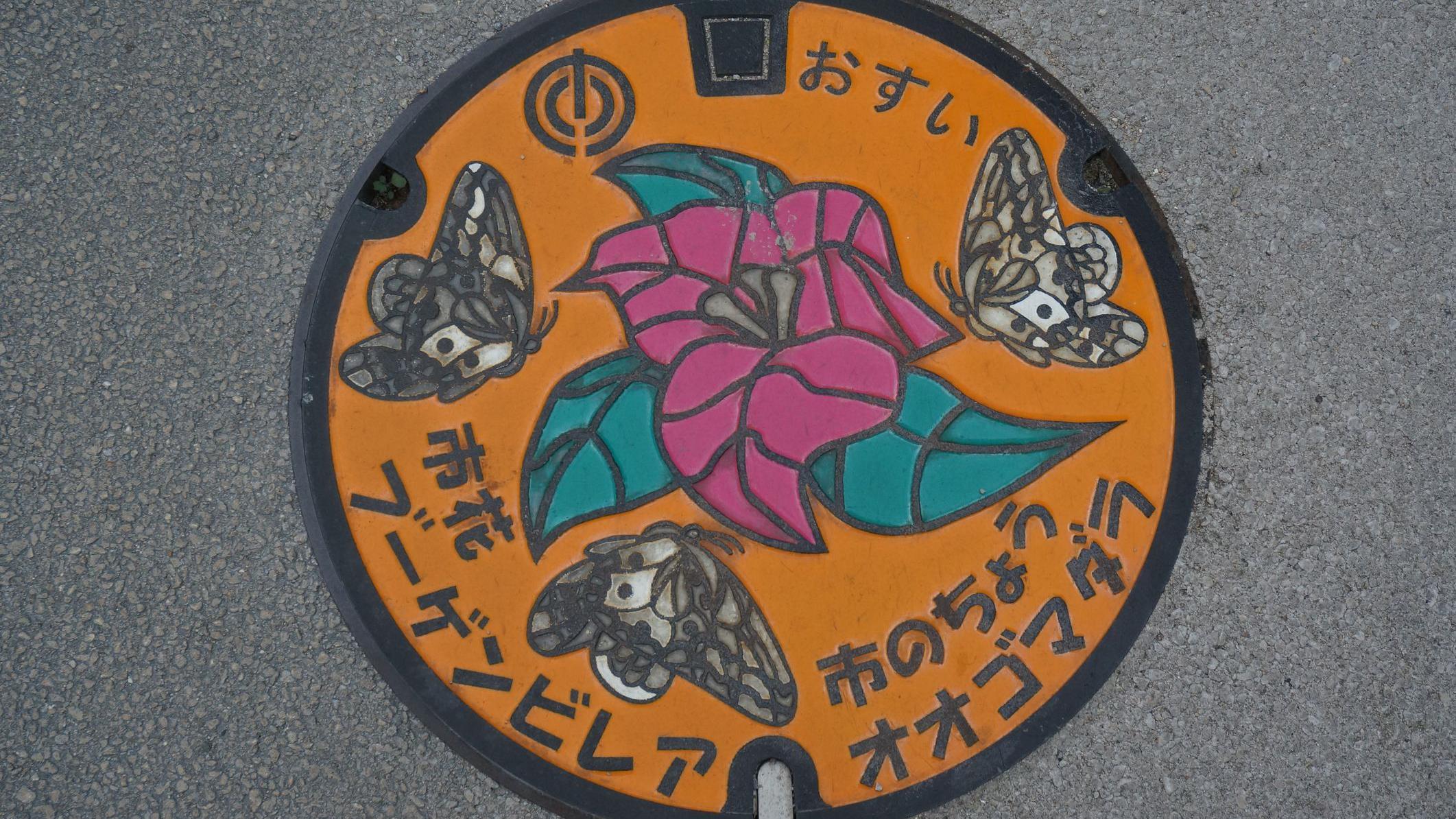 Tampa de bueiro japonesa, com pinturas