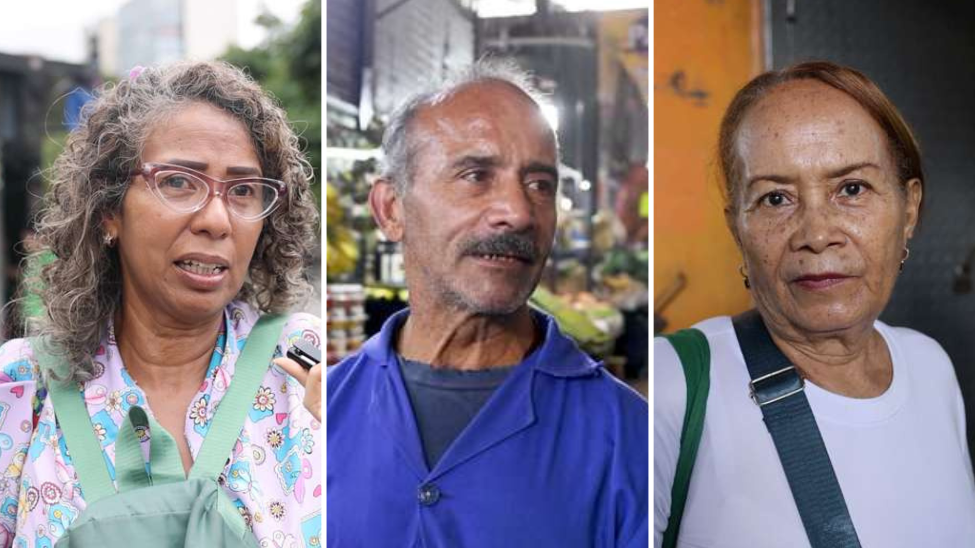 Composição de imagens de três venezuelanos entrevistados pela BBC News Mundo, serviço em espanhol da BBC.