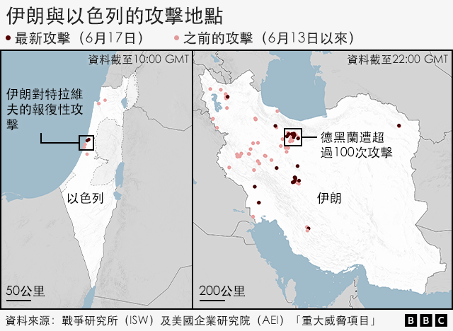 伊朗與以色列遭遇攻擊的地點