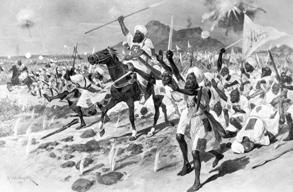 رسم للقوات المهدية بقيادة عبد الله التعايشي قبل معركة أم درمان في السودان في 2 سبتمبر 1898