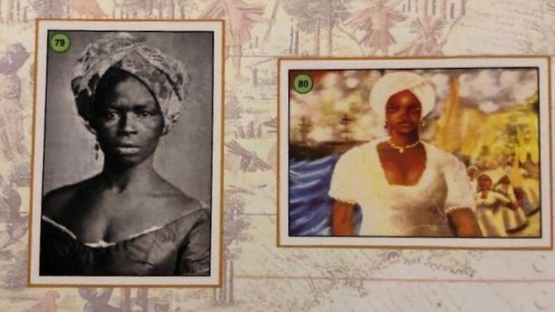 Representa&ccedil;&otilde;es de Maria Felipa no &aacute;lbum de figurinha 'Eis a Bahia'
