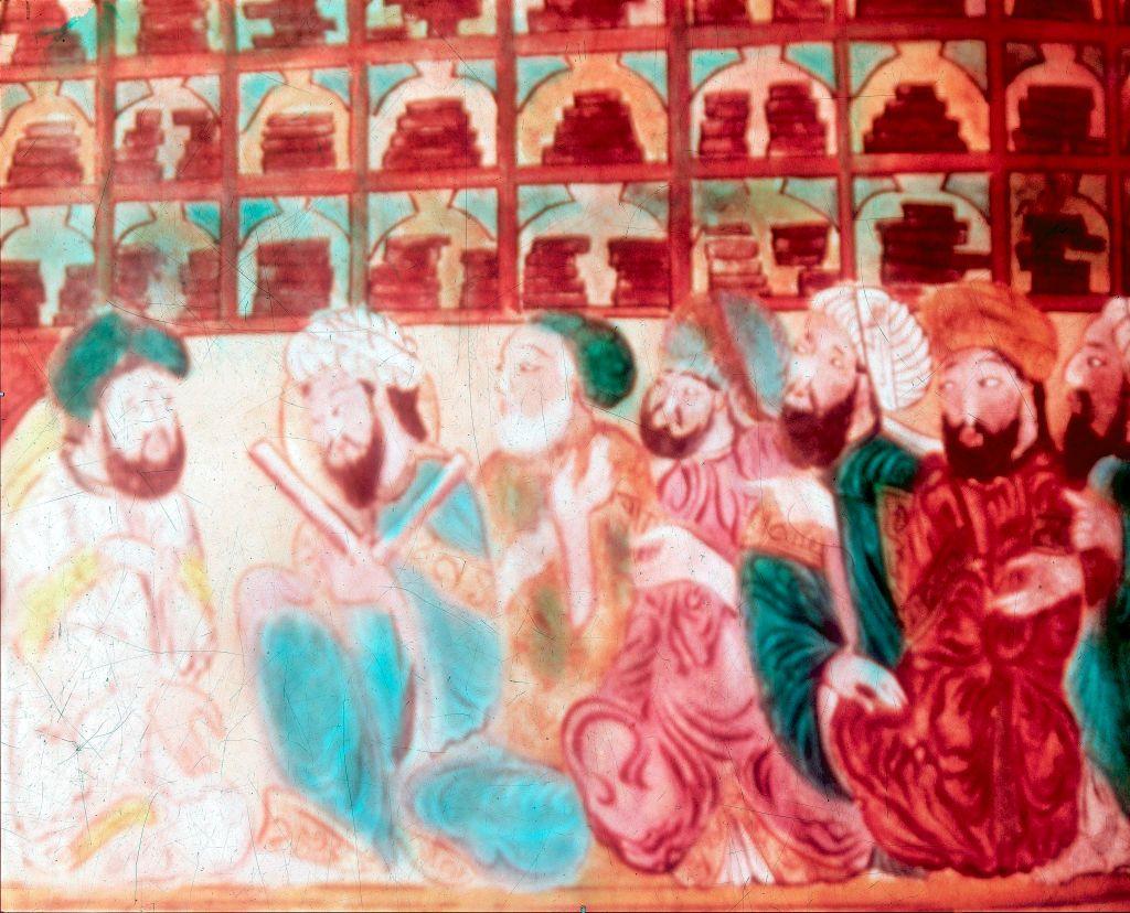 Eruditos en la Casa de la Sabiduría, una academia de ciencias en Bagdad (Irak), siglo XIV.