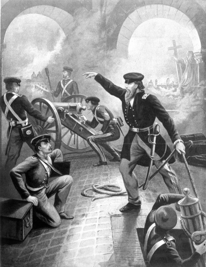 Una ilustración de combate de las tropas de EE.UU. en la guerra con México