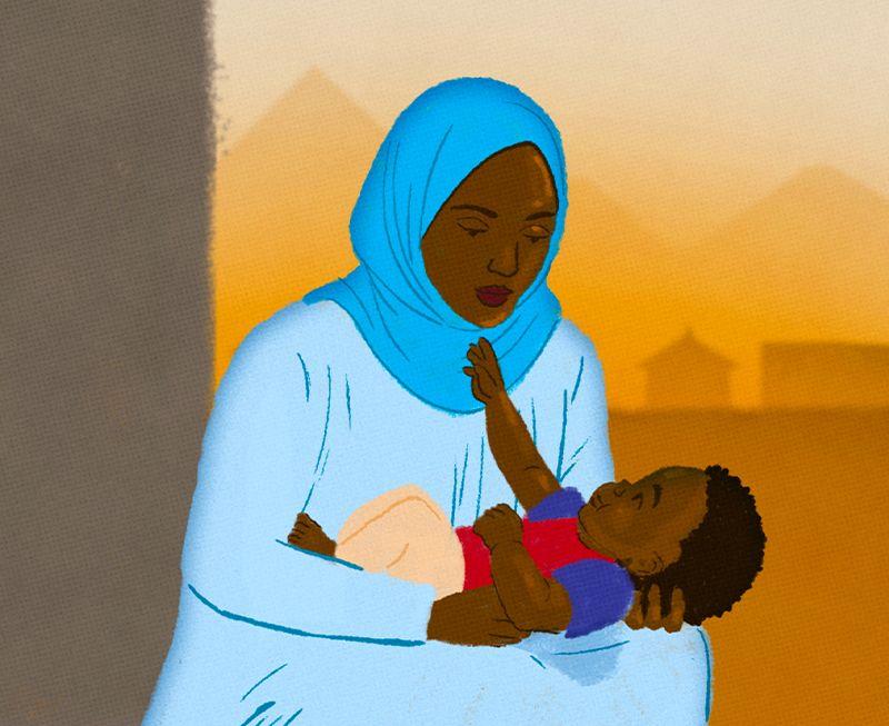 صورة تعبيرية لأميرة وهي تحمل ابنها الذي أنجبته بعد واقعة الاغتصاب