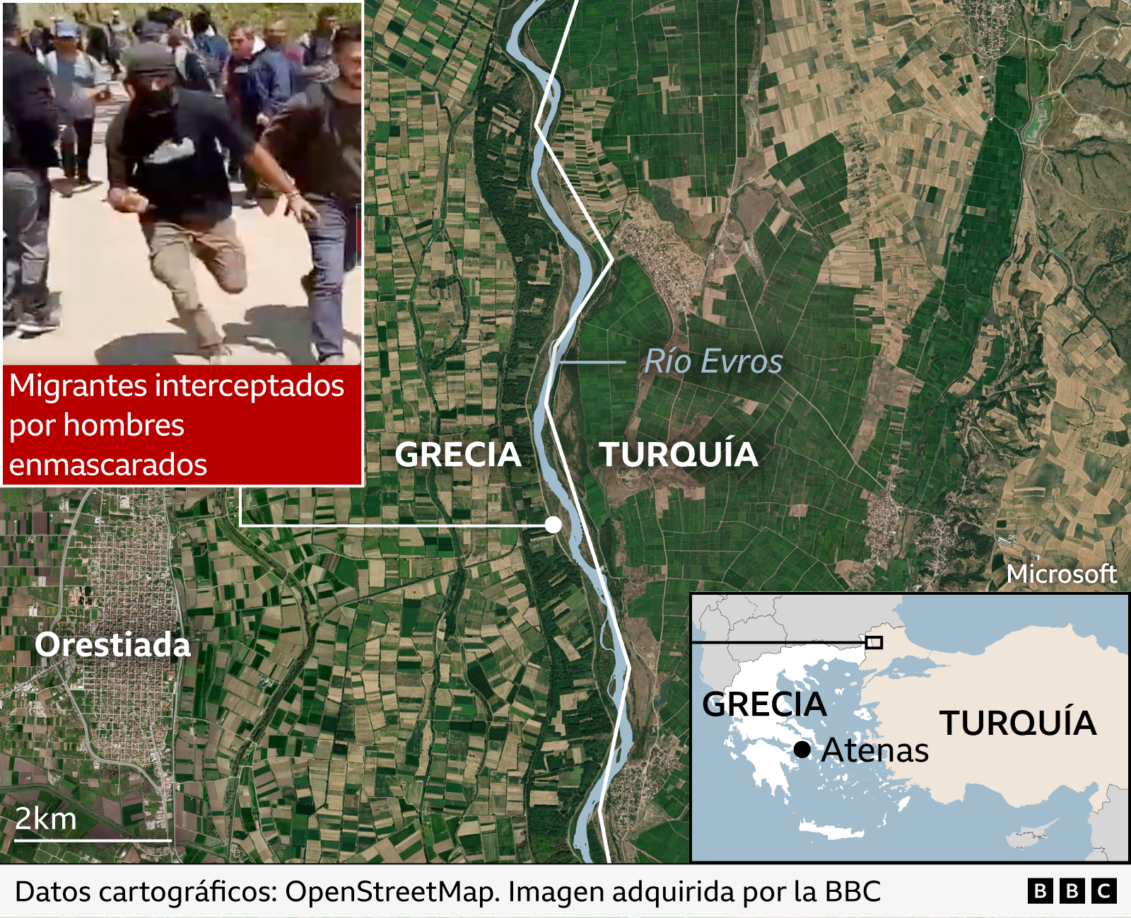 Mapa de la zona fronteriza entre Grecia y Turquía.