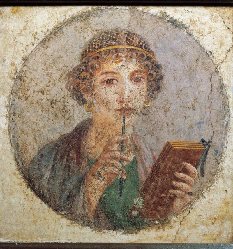 Representa&ccedil;&atilde;o de Safo em um afresco en Pompeia, It&aacute;lia