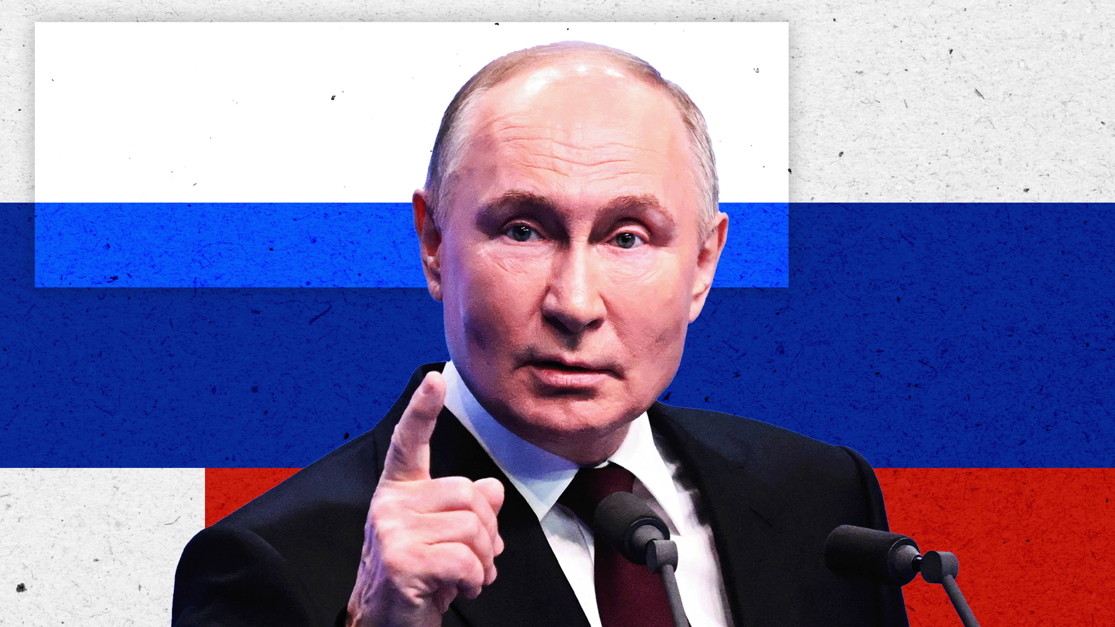 設計了一張普京指向俄羅斯國旗的圖案，背景採用了俄羅斯國旗的元素。