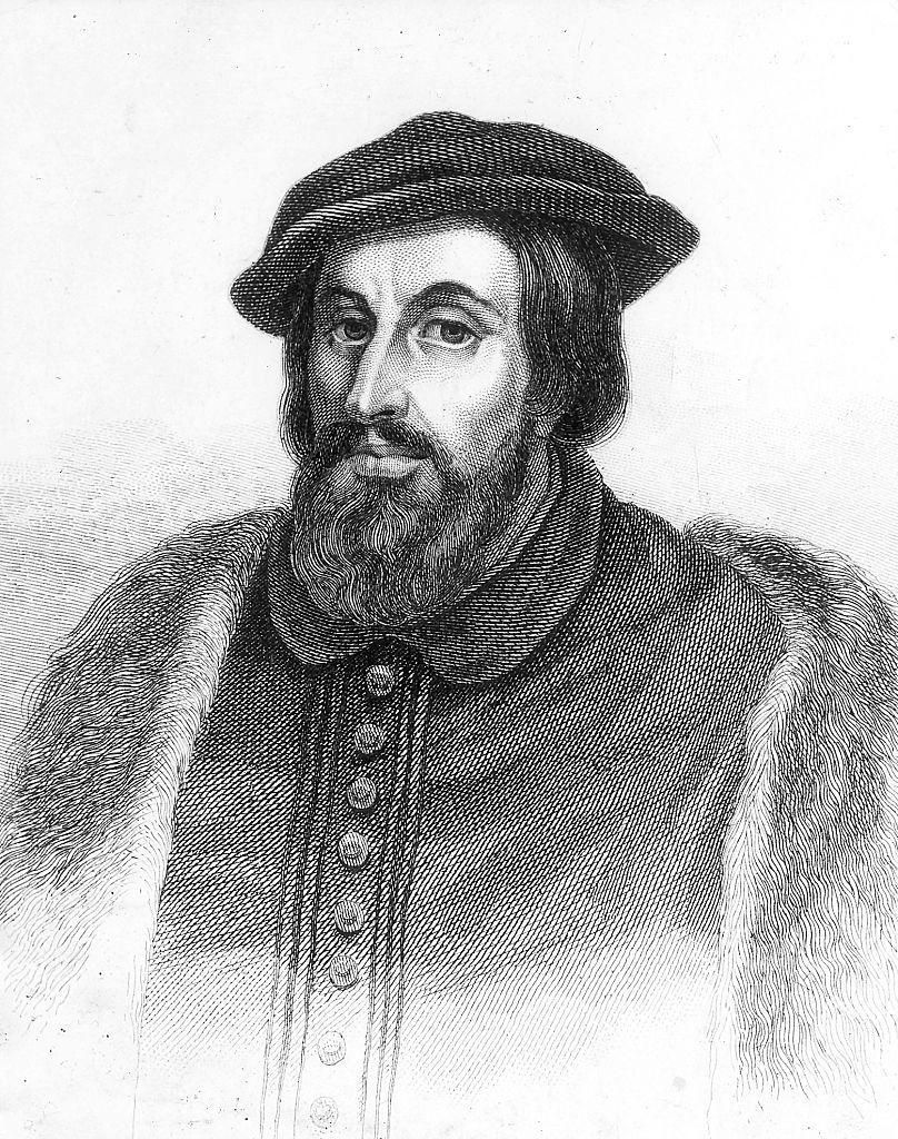 Ilustración en blanco y negro de Hernán Cortés.