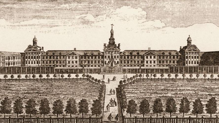 رسم لمستشفى بيثلم لدى إعادة بنائه في القرن السابع عشر