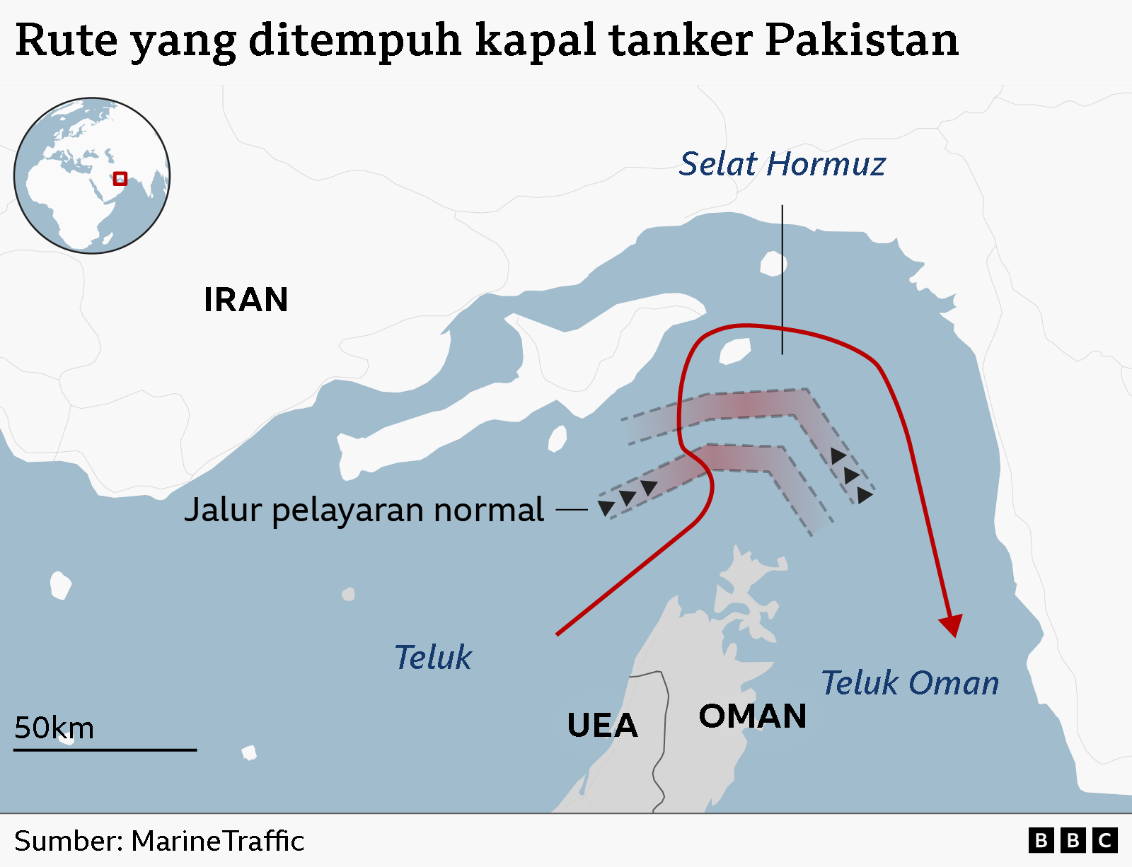 Rute kapal tanker Pakistan di Selat Hormuz