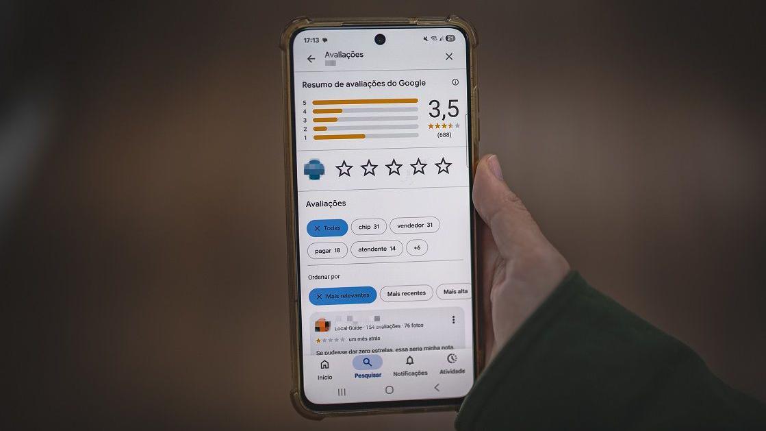 Página de avaliação do Google, com nota 3,5 