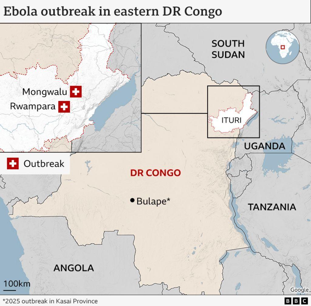Peta RD Kongo, Uganda, Sudan Selatan, Tanzania, dan Angola