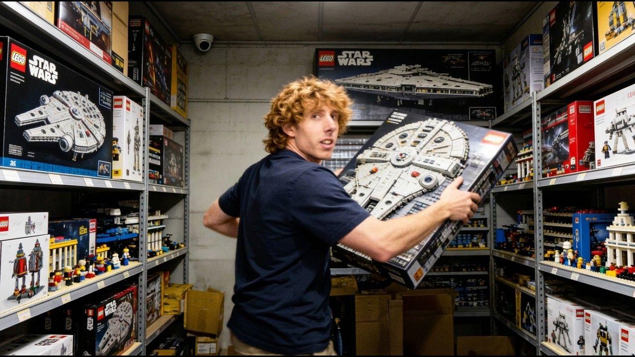 Reckless Ben olha para a c&acirc;mera cercado por conjuntos de Lego de Star Wars em um dep&oacute;sito