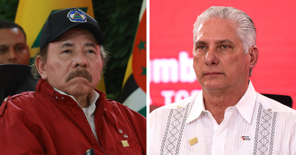 Composición de dos retratos de Daniel Ortega y Miguel Díaz Canel, presidentes de Nicaragua y Cuba.