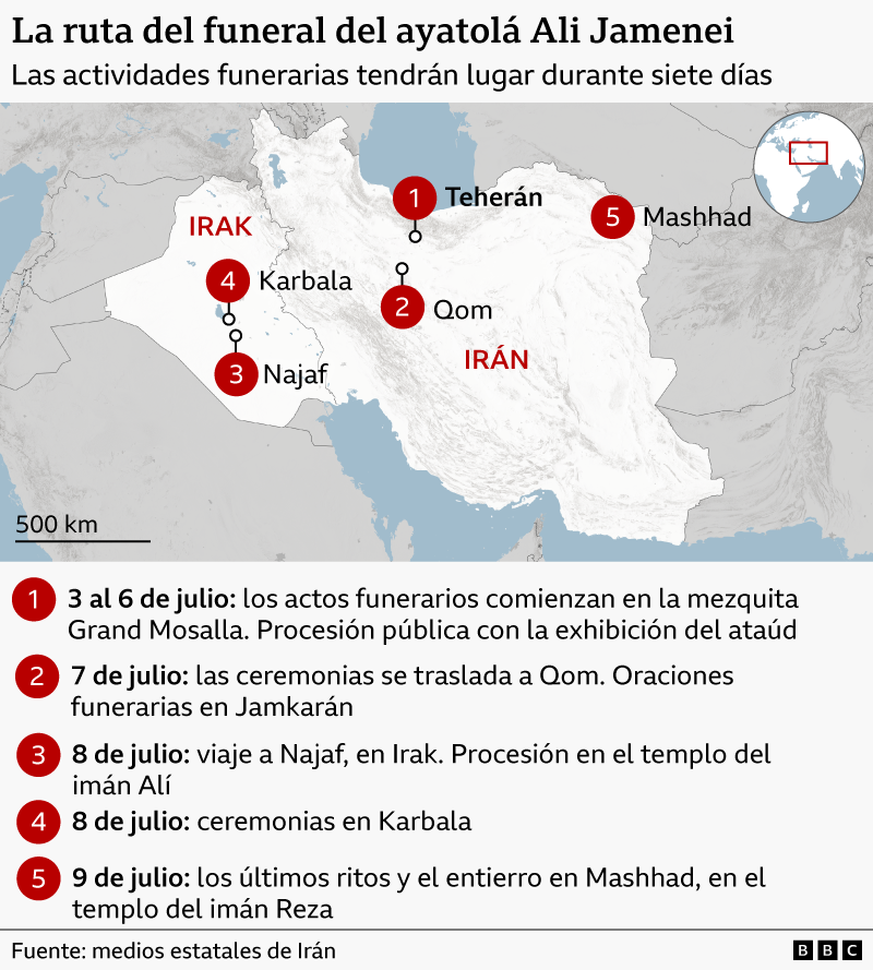 Mapa de las ceremonias funerarias en Irán