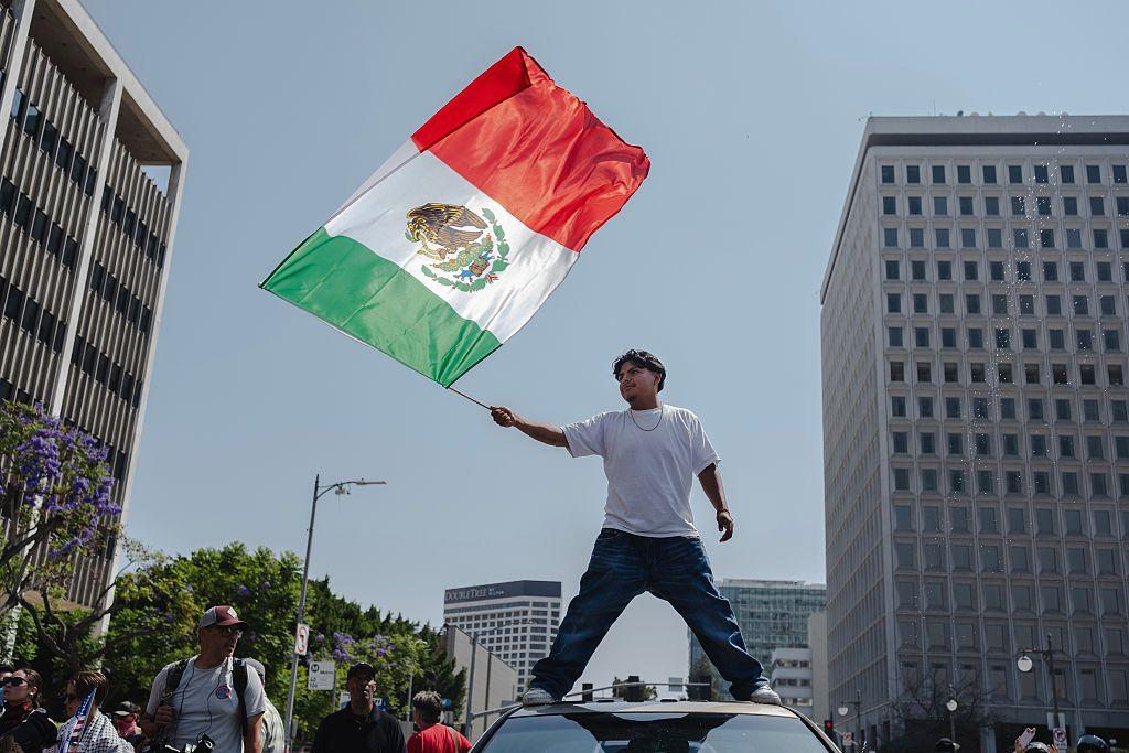 Manifestante con la bandera de México