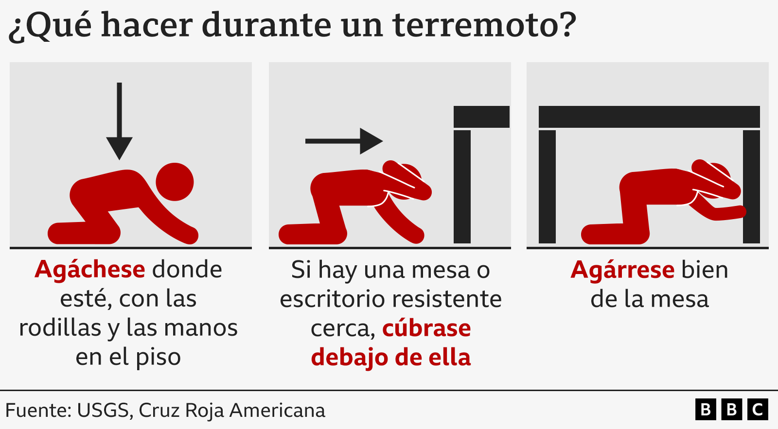 Ilustraciones que muestran qué hacer para protegerse en caso de temblores