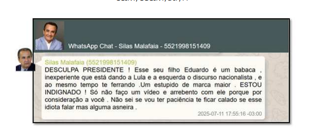 Captura das mensagens entre Jair Bolsonaro e Silas Malafaia reveladas pela PF