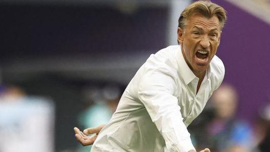 مباراة العراق والسعودية بصافرة أردنية، من يبلغ نهائيات مونديال 2026؟ 5 هيرفي رينار يصرخ بحماسة، يبدو أنه يحضر مباراة ينافس فيها فريقه، ويرتدي قميصاً أبيض اللون.
