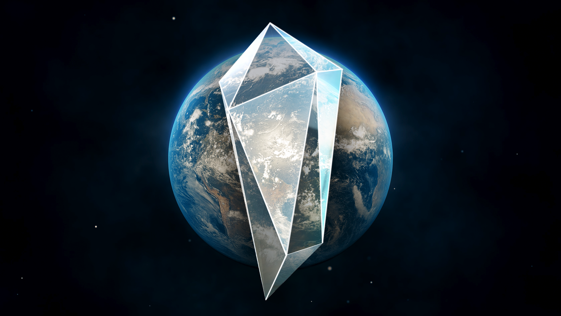 Imagen promocional en la que aparece un cristal transparente superpuesto sobre una imagen del planeta Tierra. 