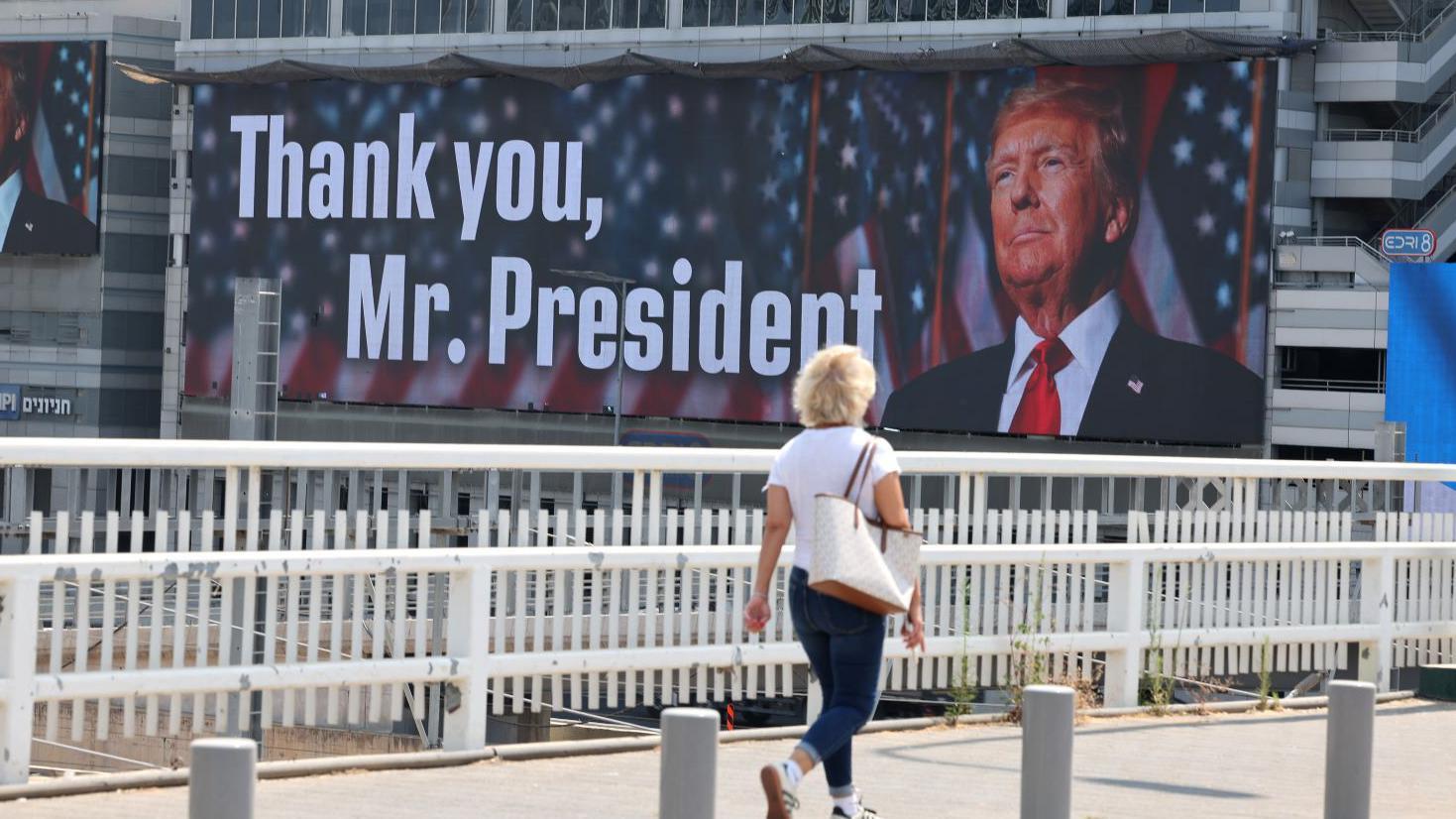 Billboard thanking US President Trump in Tel Aviv amid conflict with Iran, Israel - 22 Jun 2025