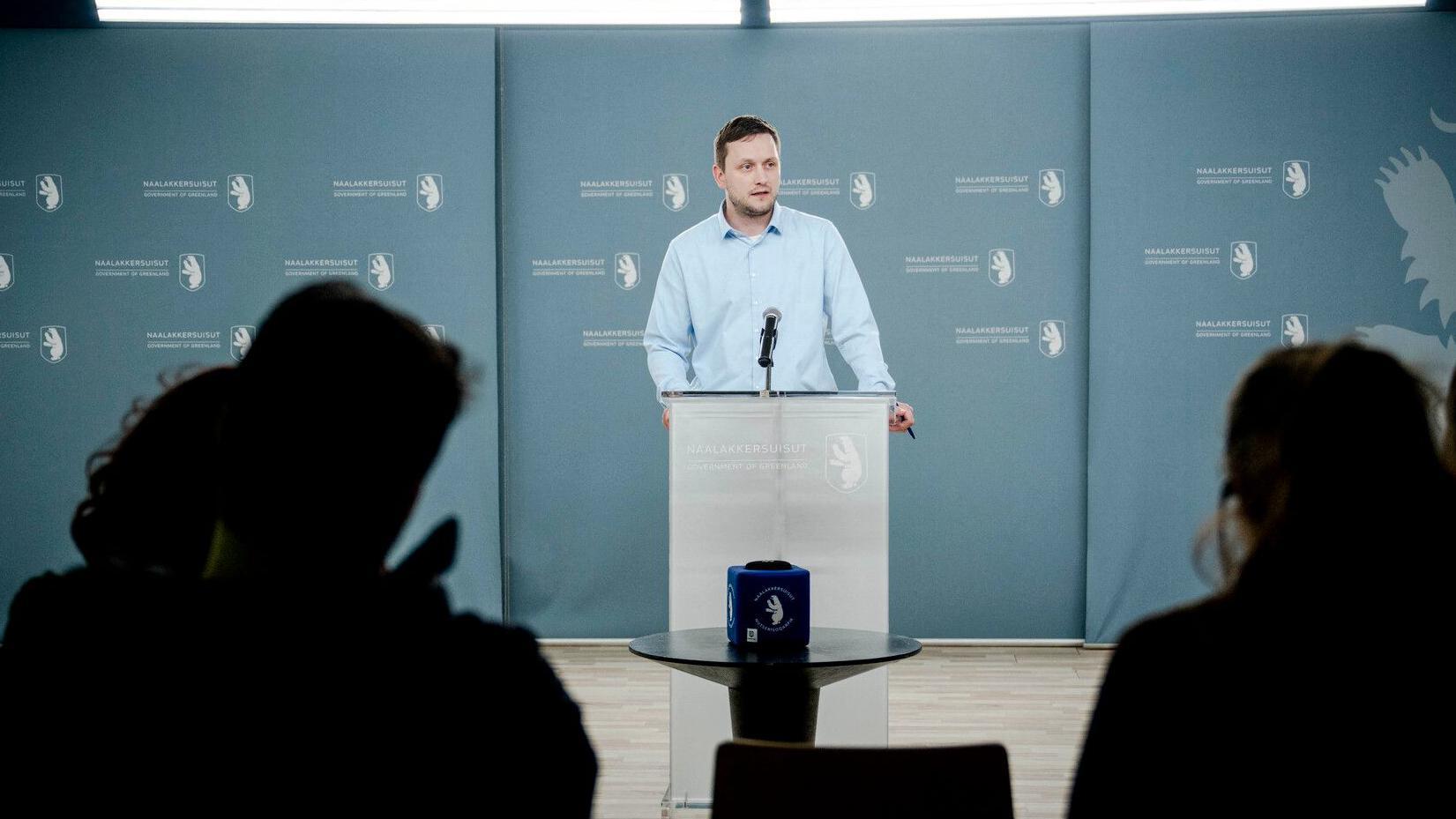 El jefe de gobierno de Groenlandia, Jens-Frederik Nielsen, en una rueda de prensa en Nuuk, Groenlandia, el 5 de enero de 2026.