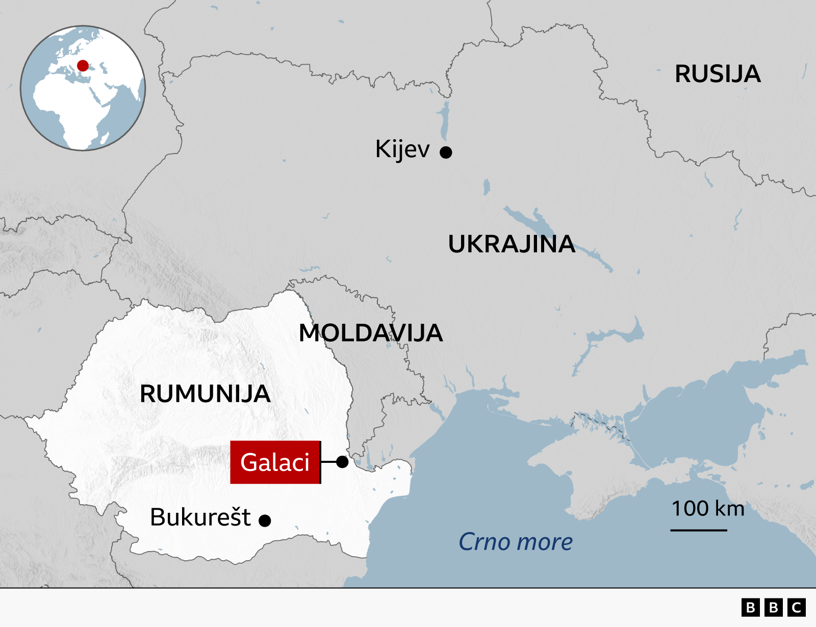 mapa rumunije, udar ruskog drona u zgradu u rumuniji