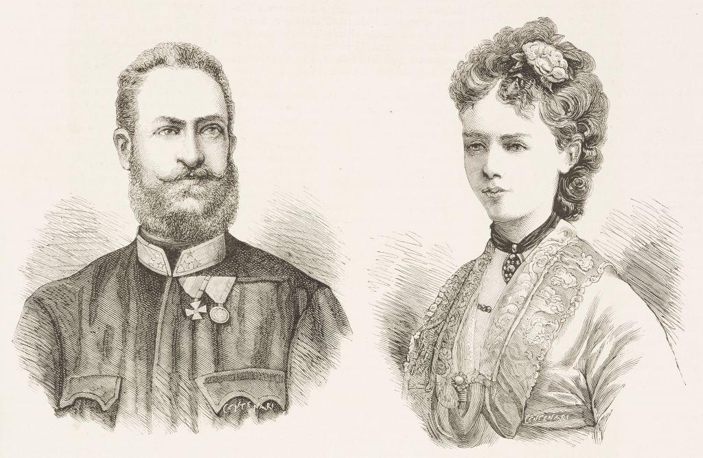 Retratos de Ernesto Augusto (1845-1923), príncipe heredero de Hannover, heredero de Brunswick, tercer duque de Cumberland y Teviotdale, tercer conde de Armagh, y la consorte Thyra (1853-1933), princesa de Dinamarca.