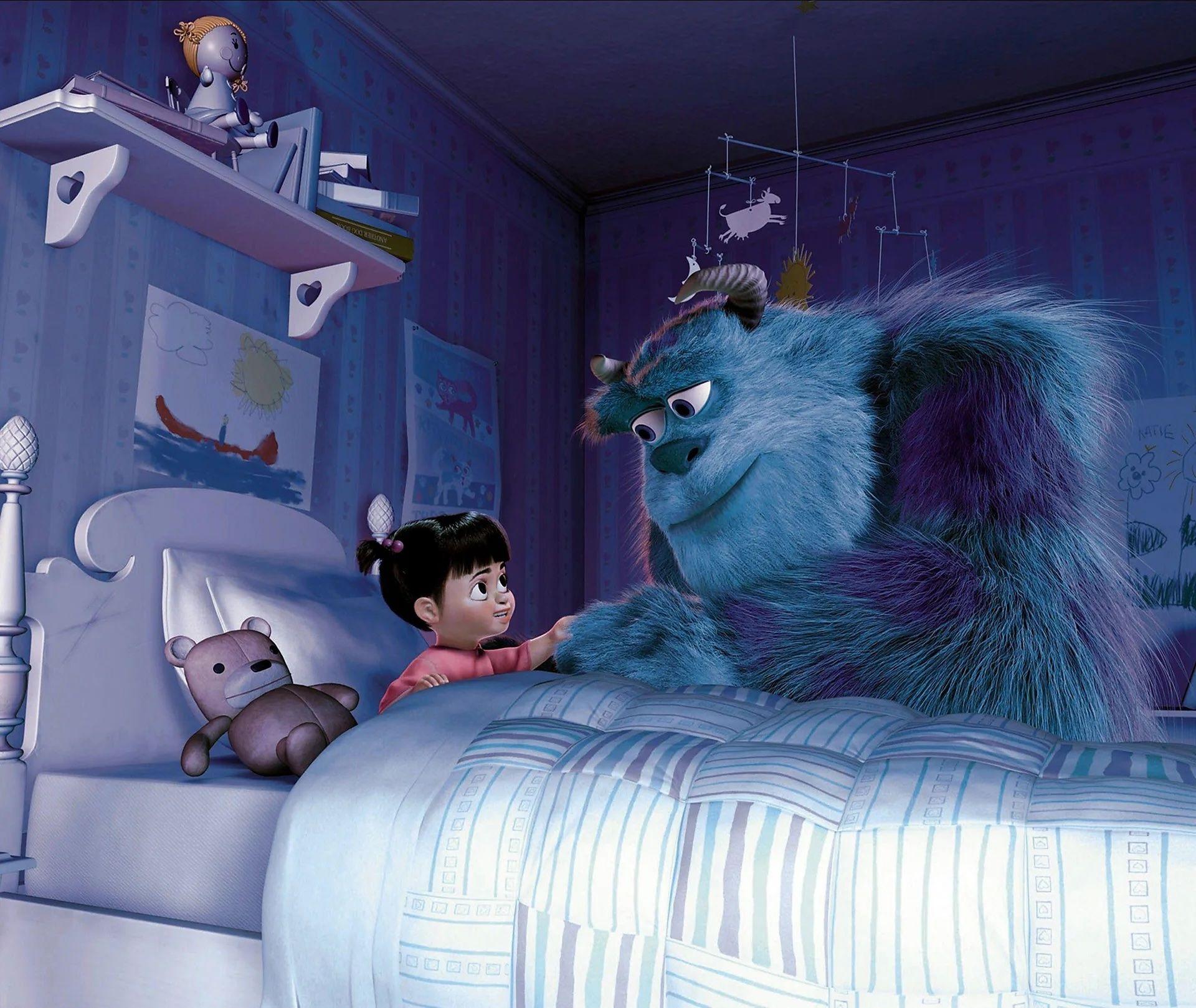 Bu y Sully tomados de la mano en Monsters Inc, de Pixar Animation Studios