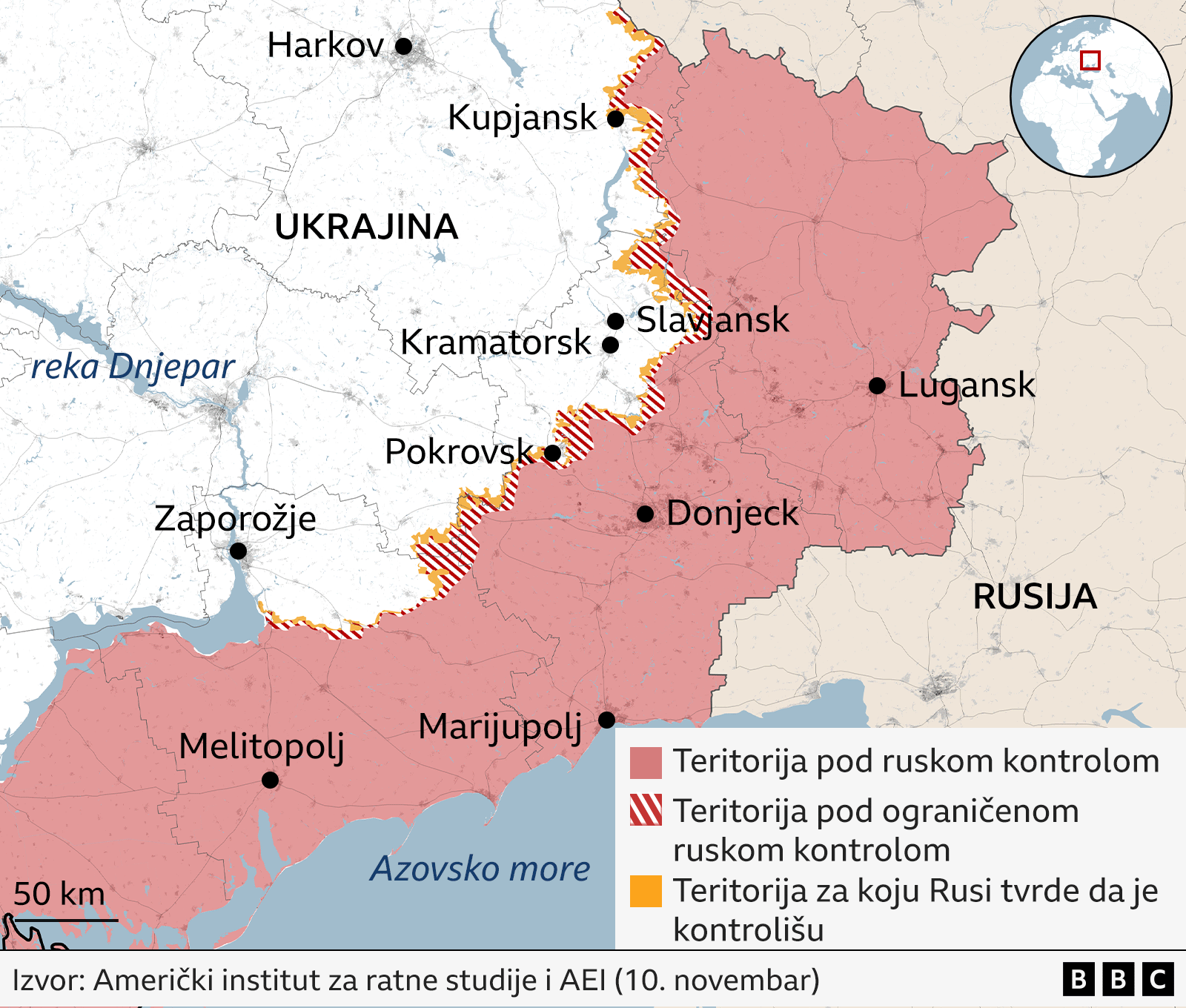 ukrajina, jugoistočni front u mapama