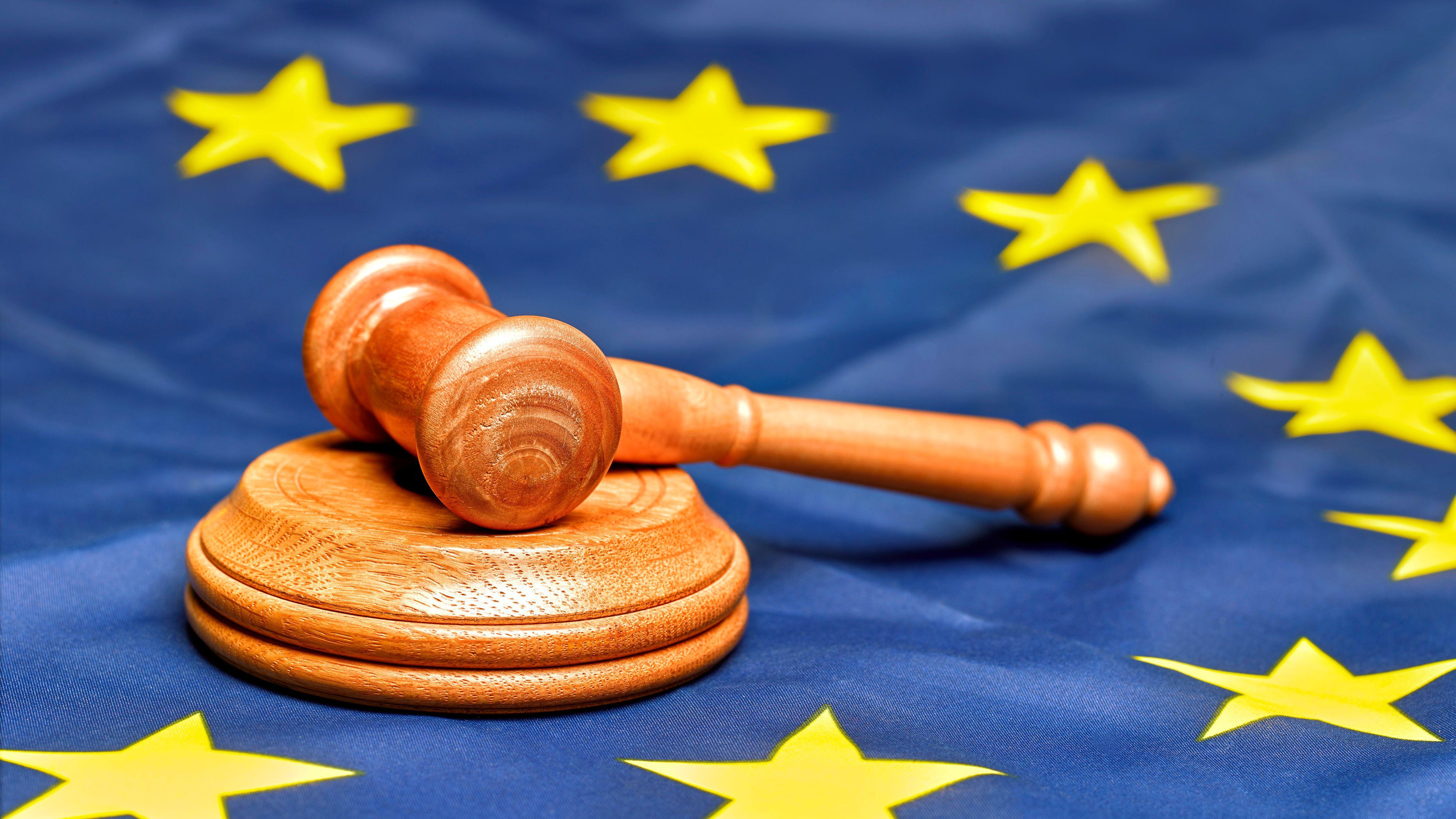 علم الاتحاد الأوروبي مع مطرقة.