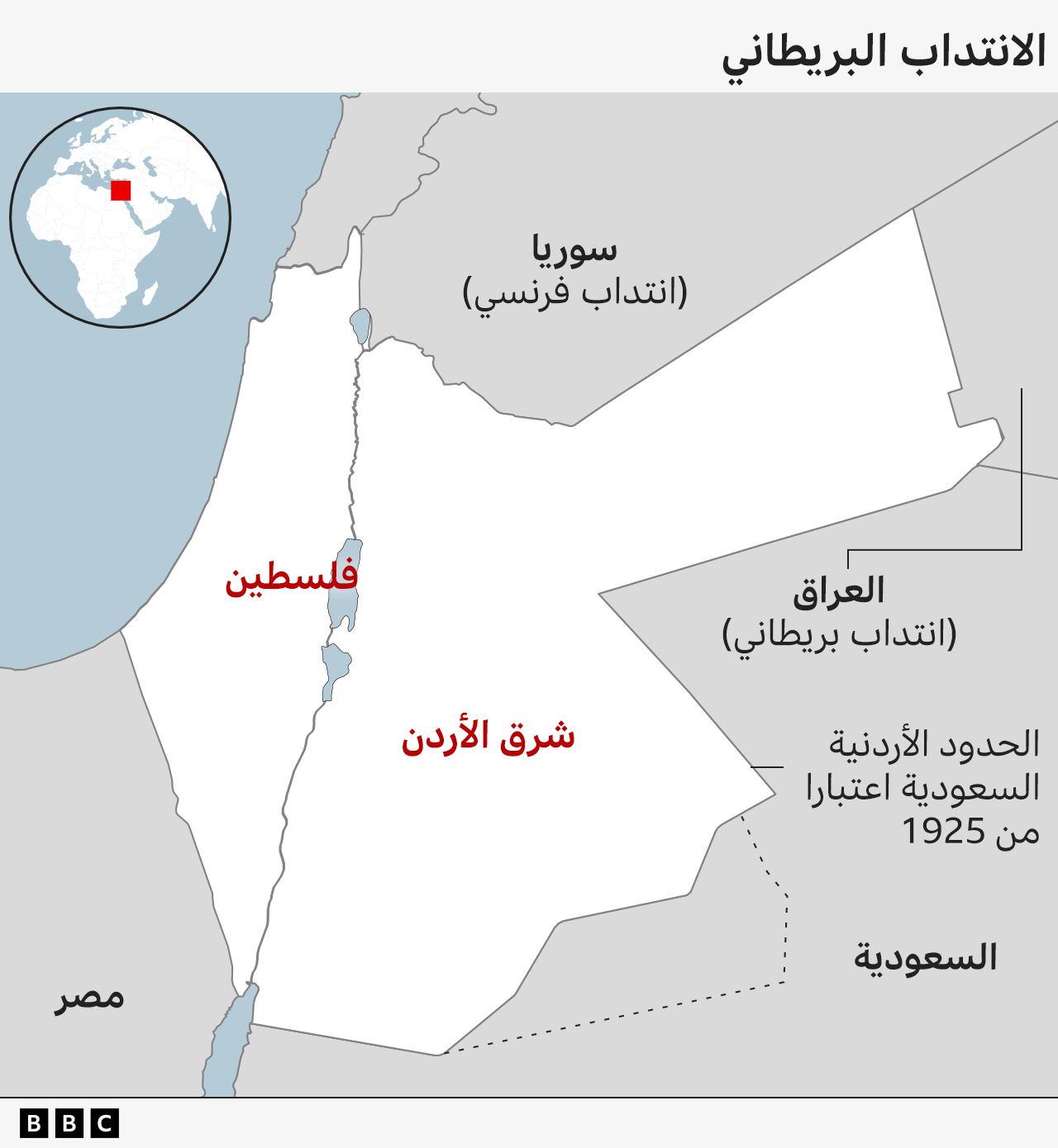 خريطة تظهر شكل المنطقة فترة الانتداب البريطاني