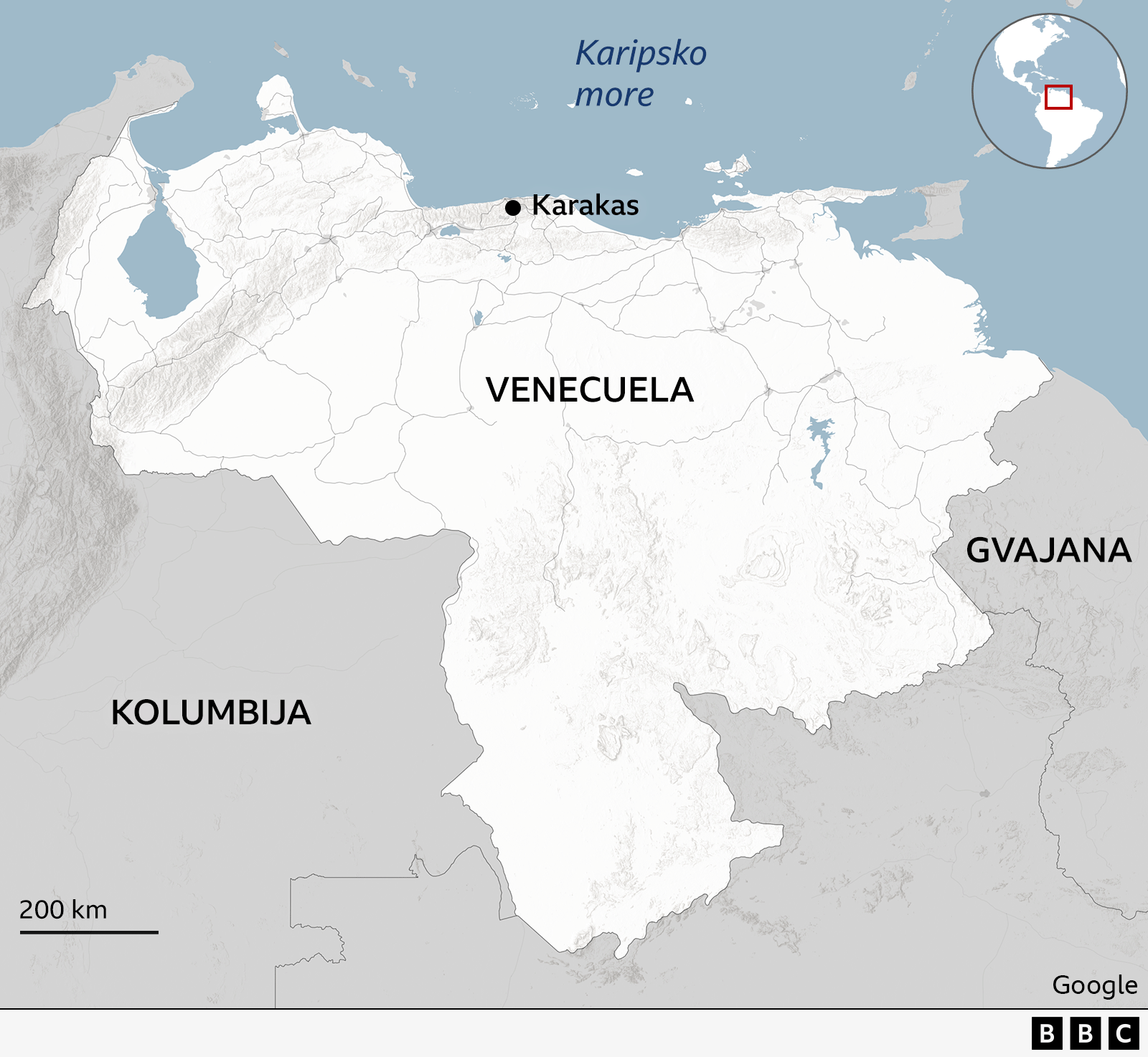 Mapa Venecuele i država koje je okružuju