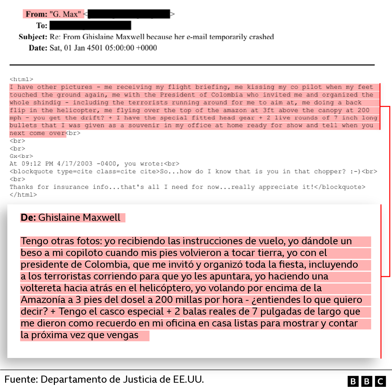 Correo de Maxwell a destinatario censurado.