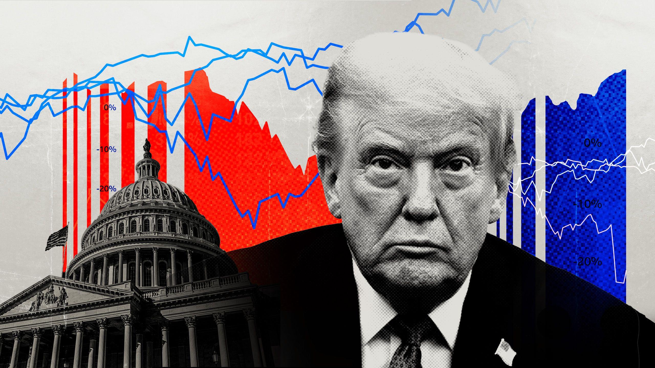 Fotomontaje de Trump, el Capitolio y varios gráficos