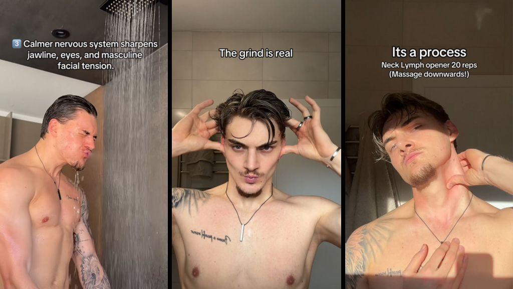 ثلاث صور لمارفن مقسمة على ثلاث أجزاء، لا يرتدي قميصاً ويرتدي سلسلة فضية في عنقه، وشعره قصير بلون أشقر غامق لديه وشوم، إحدى الصور أثناء استحمامه بماء بارد، والصورتان الأخريان أثناء تدليكه لوجهه.