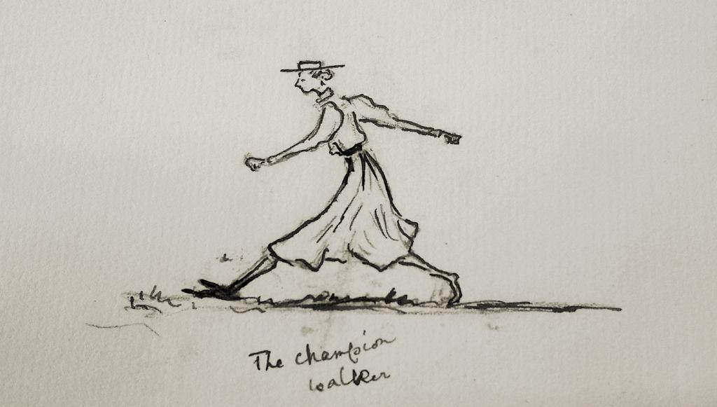 Bosquejo en carbón de ella caminando