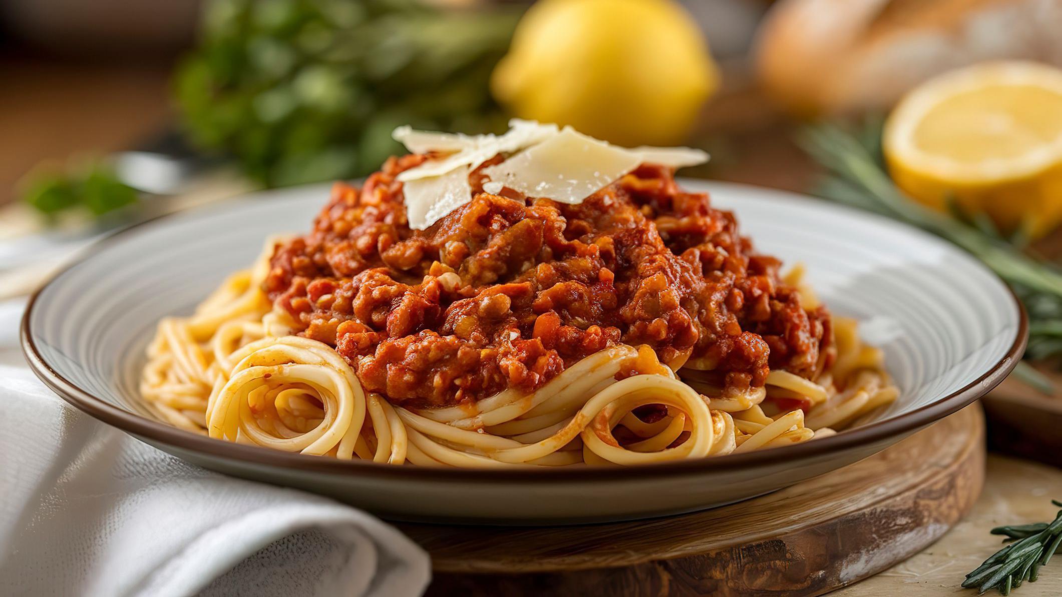 Plato de pasta con salsa bolognesa 