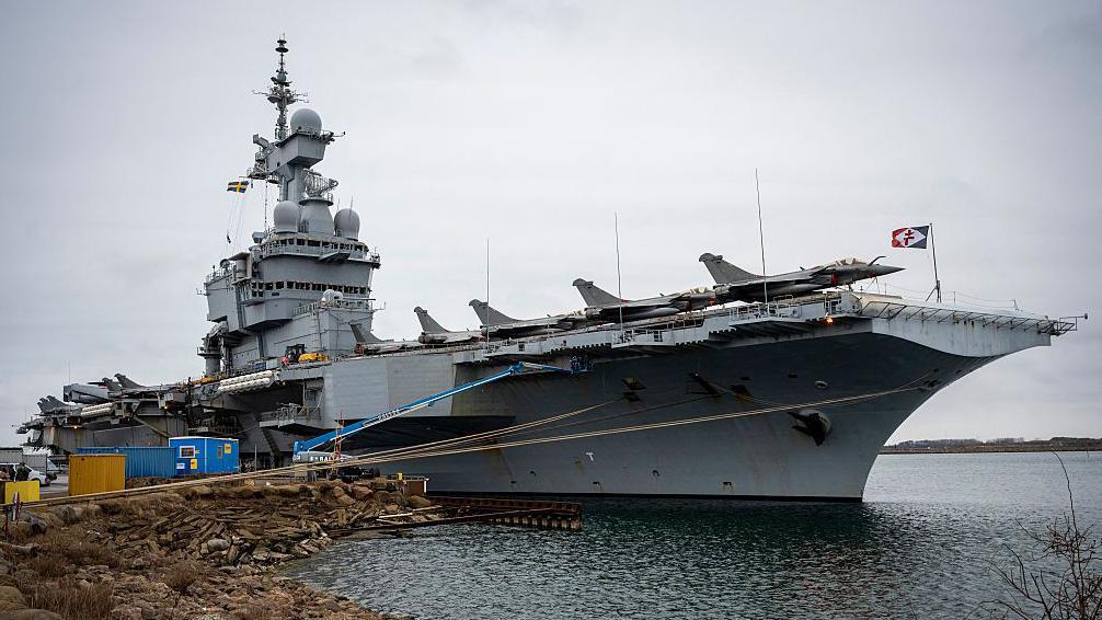 Drone jammed near French aircraft carrier was probably Russian, says Sweden