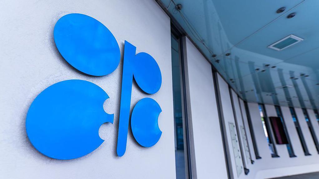 شعار منظمة أوبك باللون الأزرق على جدران أحد مقارها