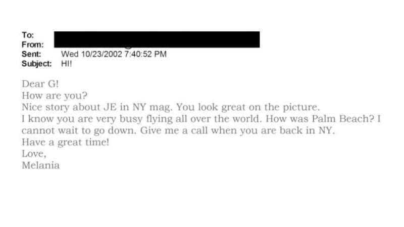 C&oacute;pia de e-mail de Melania Trump a Ghislaine Maxwell que est&aacute; nos Epstein Files